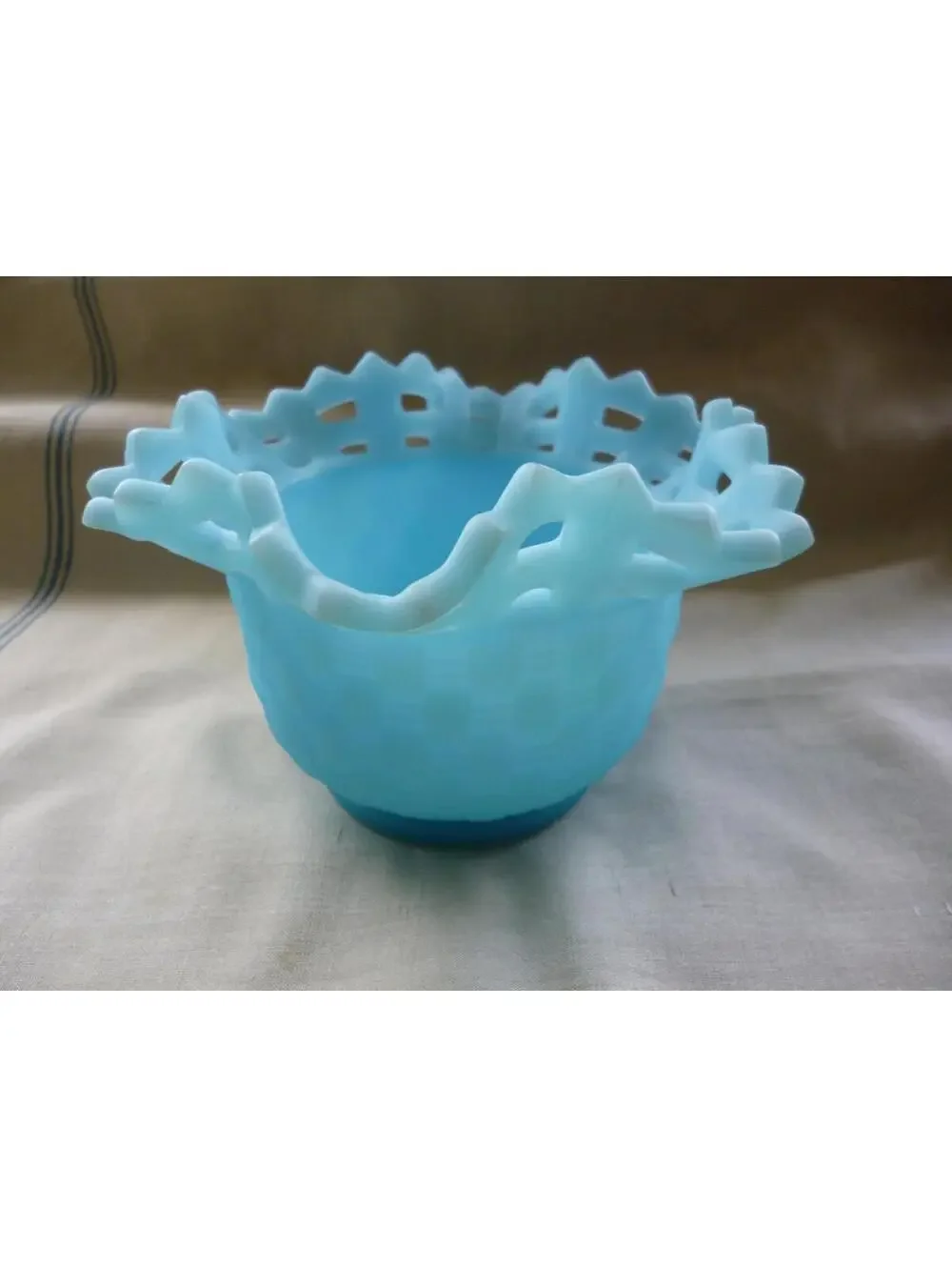 Vintage Fenton Blue Satin Basket Weave Bowl